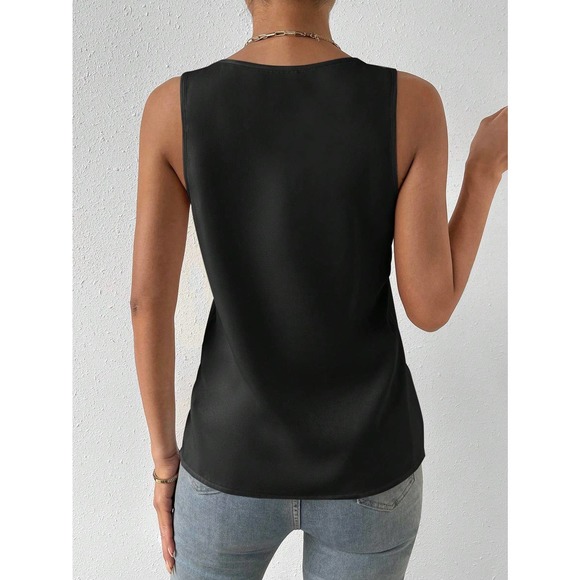 minimalist Solid V Neck Tank Top workwear office business casual cream - Picture 6 of 12